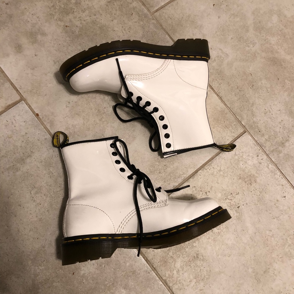 Doc Martens white patent 1460 boots